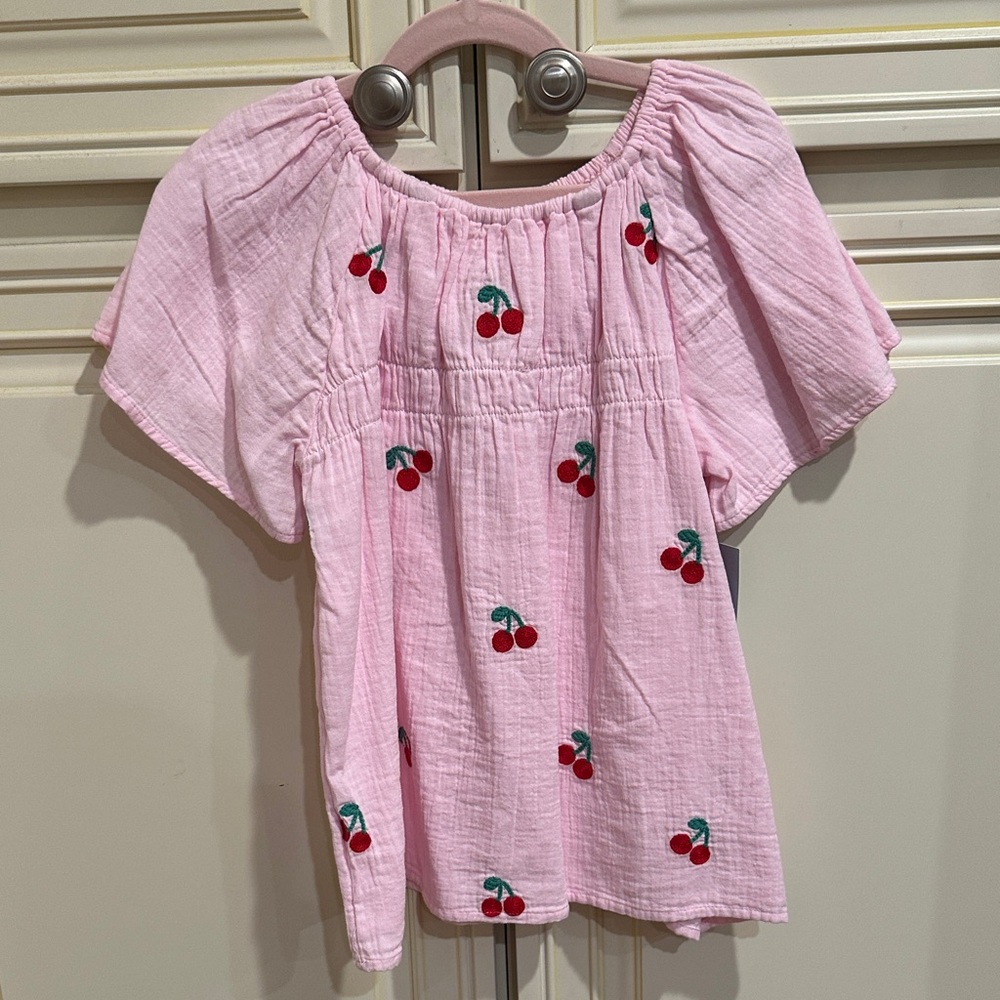 Cat & Jack Pink Cherry Embroidered Peasant Top